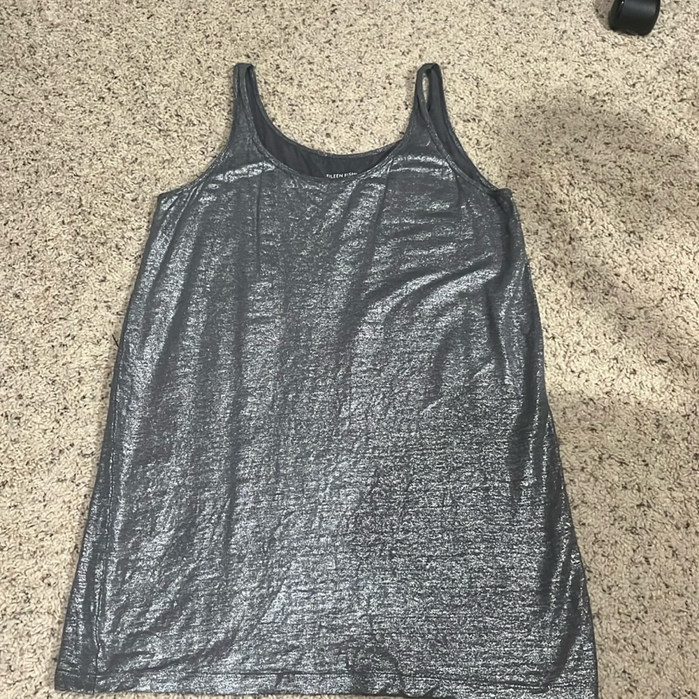 Eileen Fisher Ash Silver Organic Linen Shimmer Tank Top Large